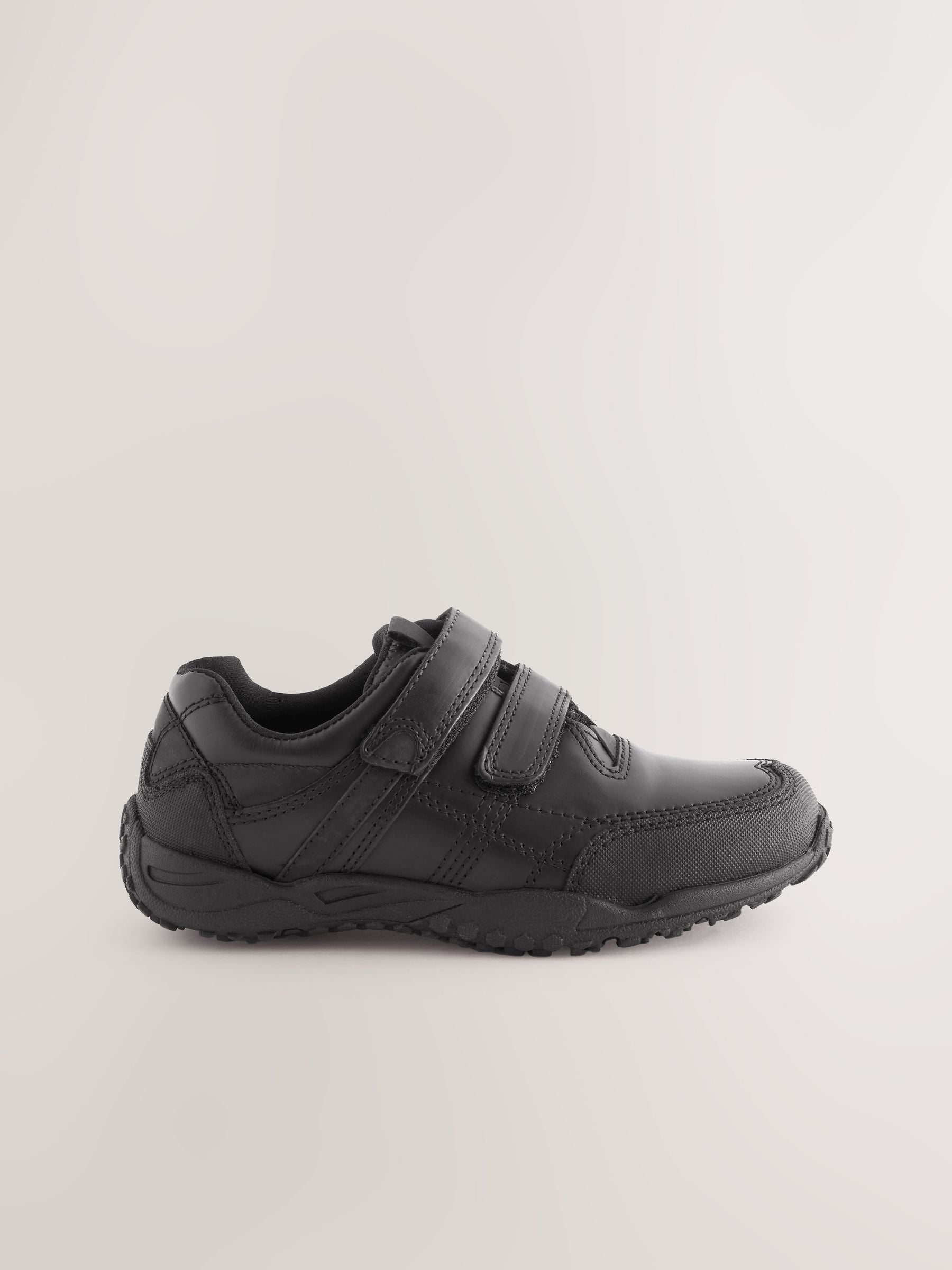 Black Extra Wide Fit (H) Leather Touch Fastening School Shoes image 2