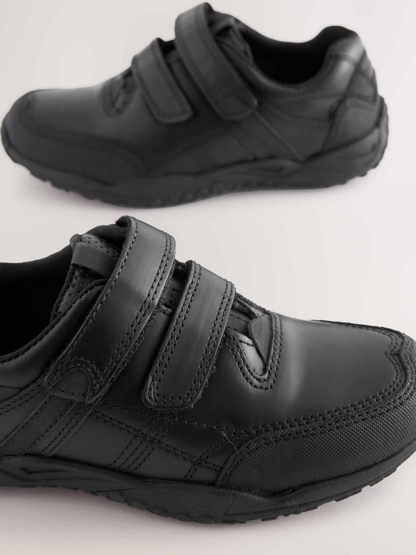 Black Extra Wide Fit (H) Leather Touch Fastening School Shoes image 3