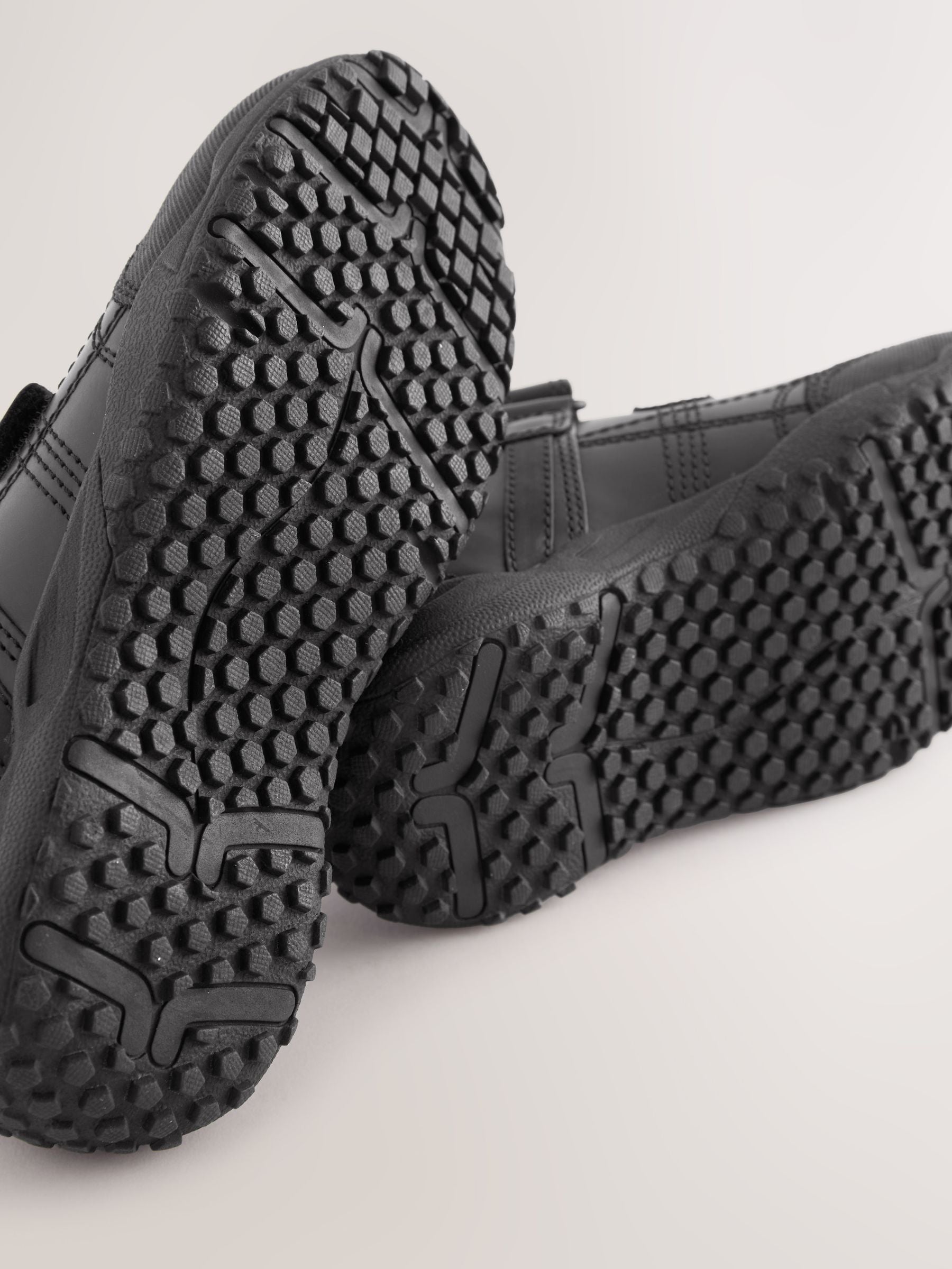 Black Extra Wide Fit (H) Leather Touch Fastening School Shoes image 5