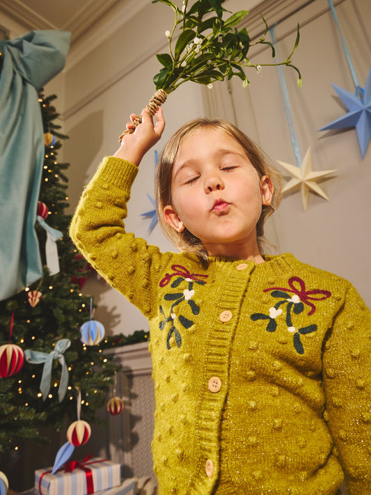 JoJo Maman Bébé Olive Green Mistletoe Embroidered Cardigan - image 1