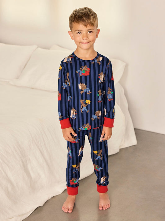 Chelsea Peers Blue Kids Nap Bandit Wolf Print Long Pyjamas Set - image 1
