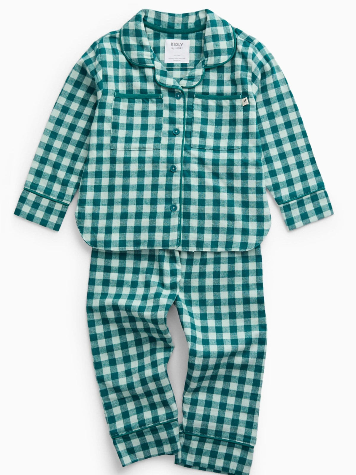 KIDLY by MORI Green Check Supersoft Woven Button Down Pyjamas - image 3