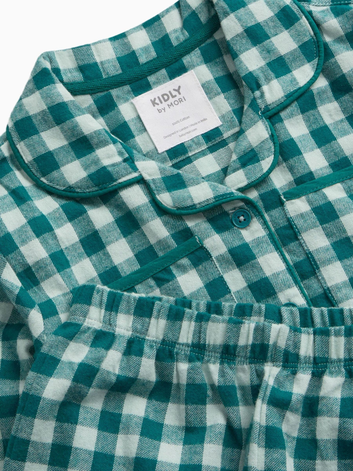 KIDLY by MORI Green Check Supersoft Woven Button Down Pyjamas - image 4