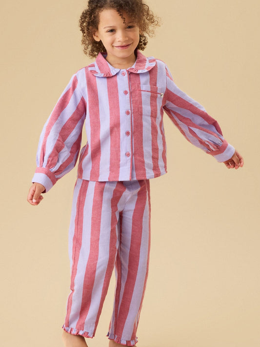 KIDLY by MORI Pink Striped Supersoft Woven Button Down Pyjamas - image 1