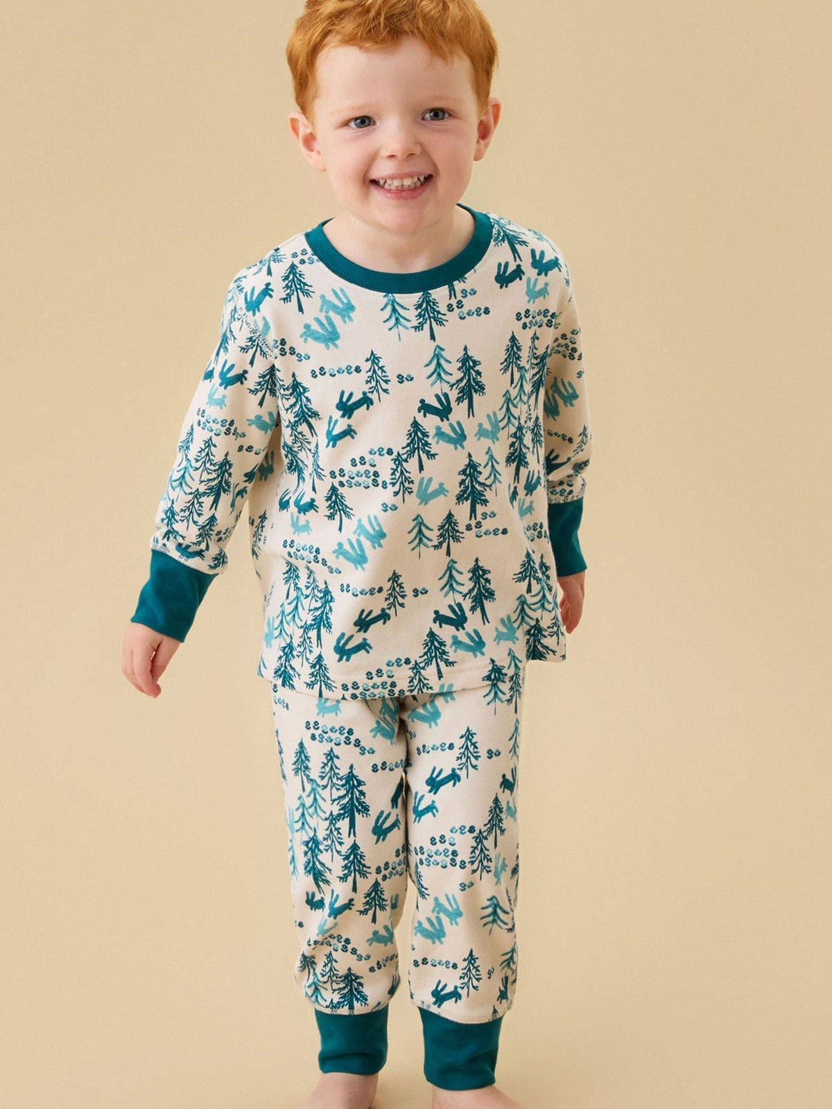 KIDLY by MORI Green Christmas Tree Print Supersoft Cotton Jersey Pyjamas - image 1