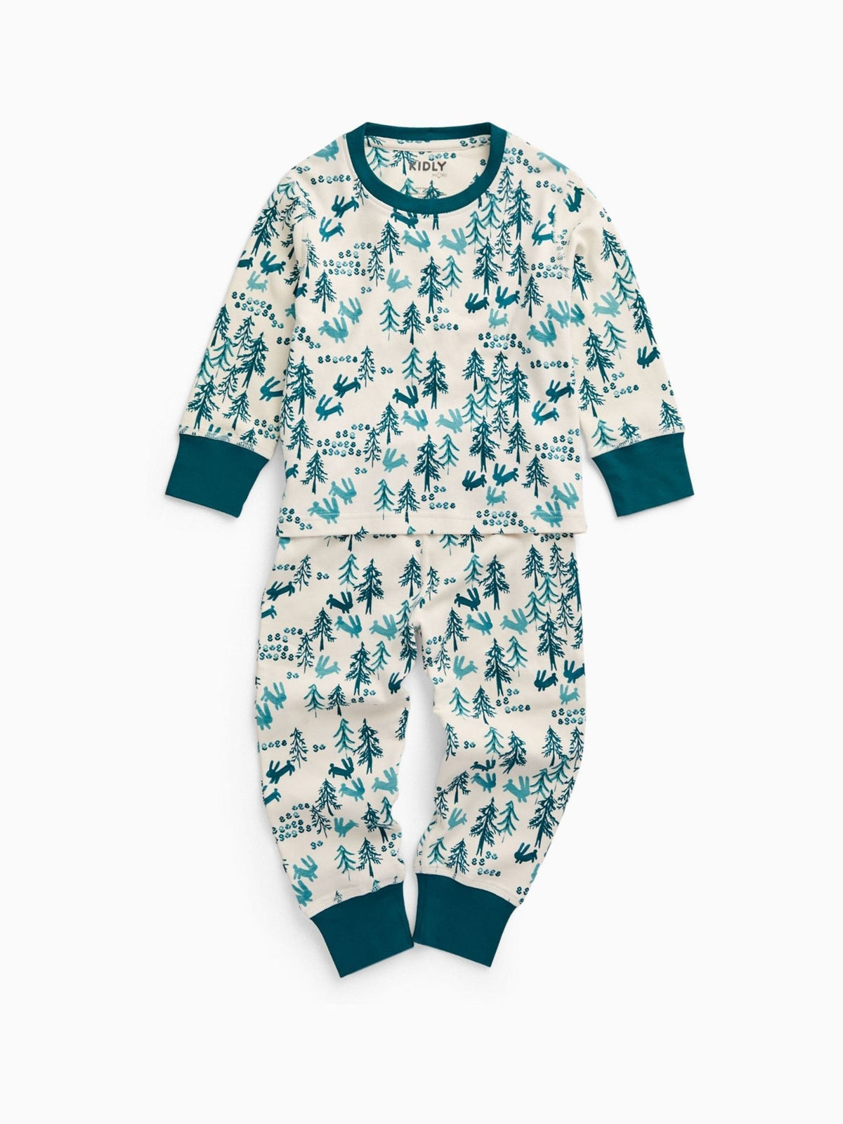 KIDLY by MORI Green Christmas Tree Print Supersoft Cotton Jersey Pyjamas - image 3