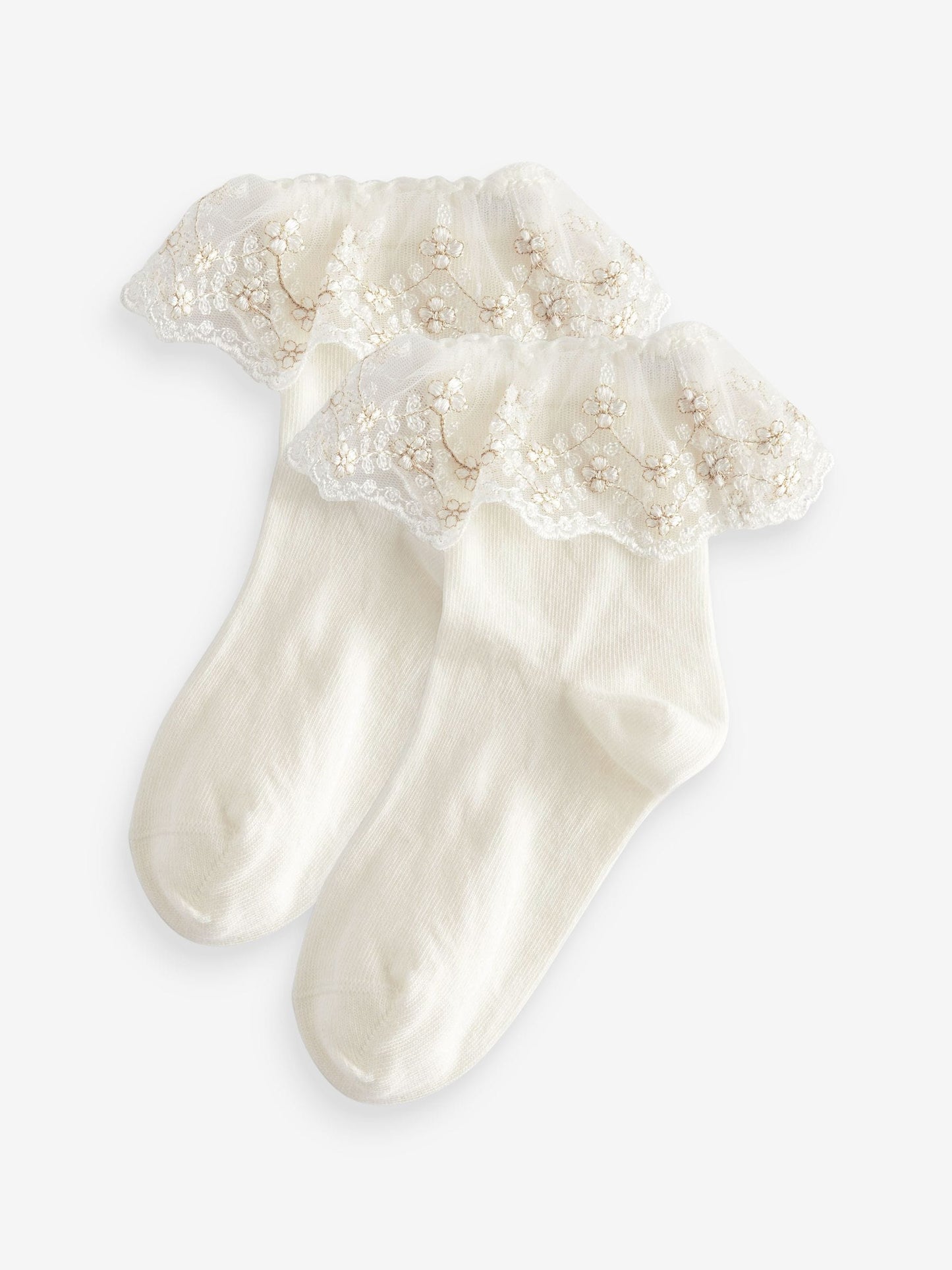 Cream 2 Pack Cotton Rich Flower Girl Ruffle Ankle Socks image 1