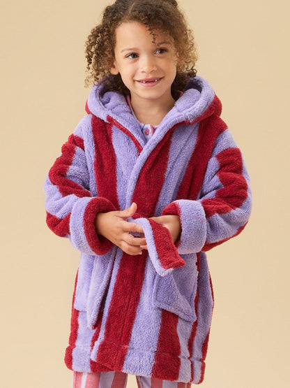 KIDLY by MORI Pink Supersoft Striped Fleece Bath Robe - image 1