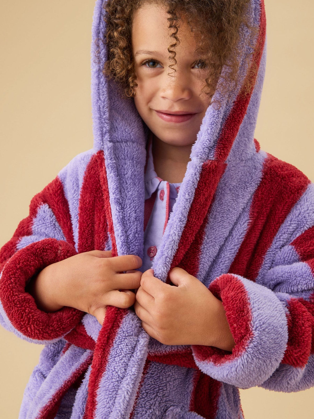 KIDLY by MORI Pink Supersoft Striped Fleece Bath Robe - image 2