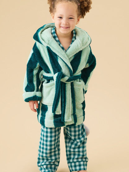 KIDLY by MORI Green Supersoft Striped Fleece Bath Robe - image 1