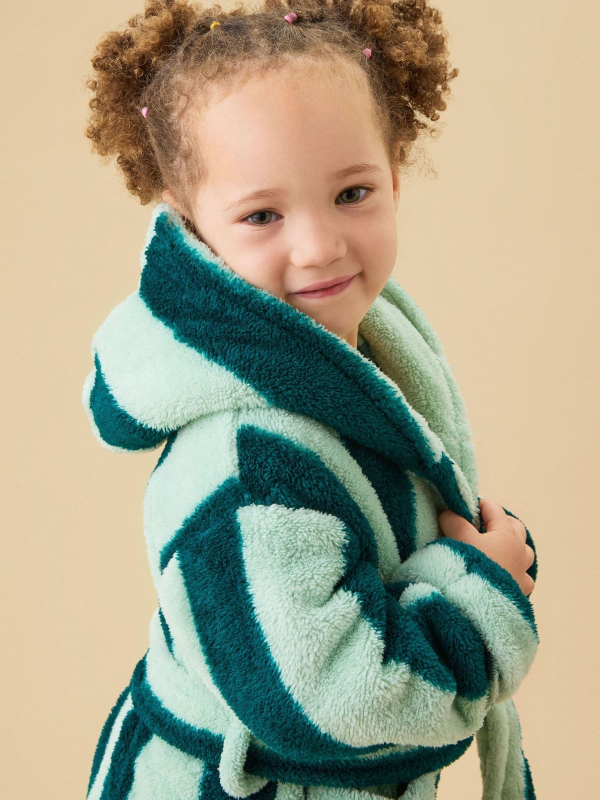 KIDLY by MORI Green Supersoft Striped Fleece Bath Robe - image 2