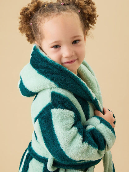 KIDLY by MORI Green Supersoft Striped Fleece Bath Robe - image 2