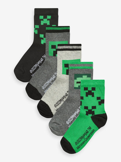 Dsiney Kidz - Minecraft Creeper Character Cotton Rich Socks 5 Pack image 1