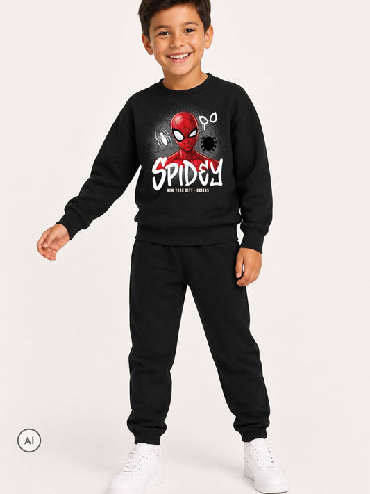 Dsiney Kidz - Brand Threads Black Boys Spiderman Sweatshirt & Jogger Set image 1