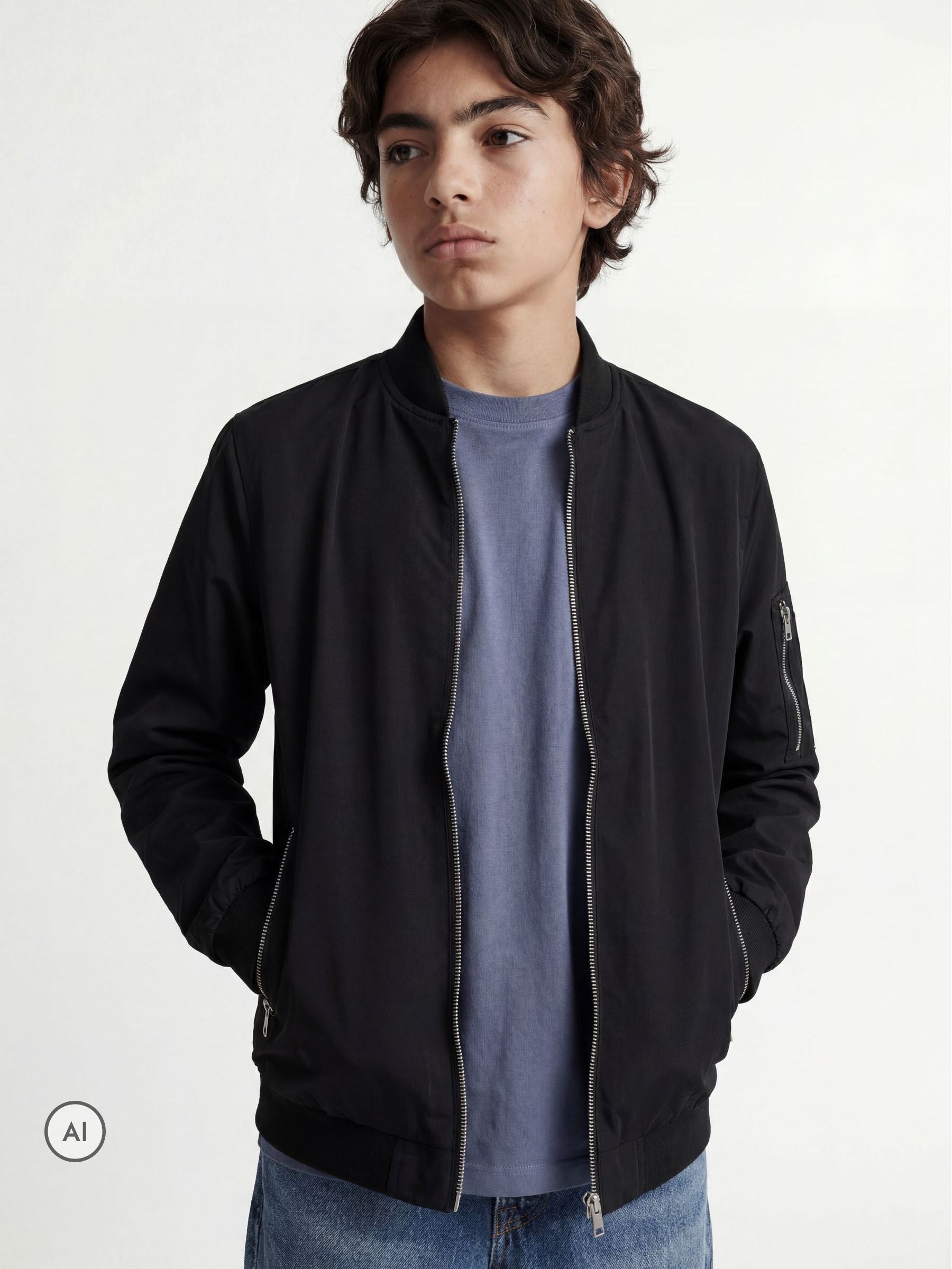 Dsiney Kidz - JACK & JONES JUNIOR Black Light Weight Bomber Jacket image 1