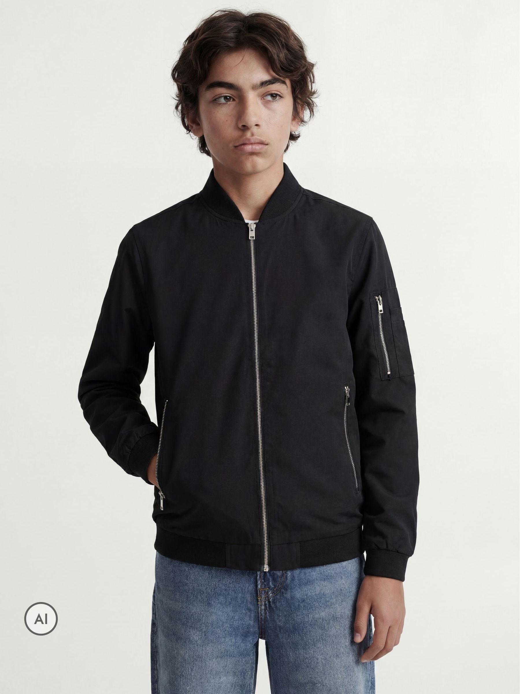 Dsiney Kidz - JACK & JONES JUNIOR Black Light Weight Bomber Jacket image 4
