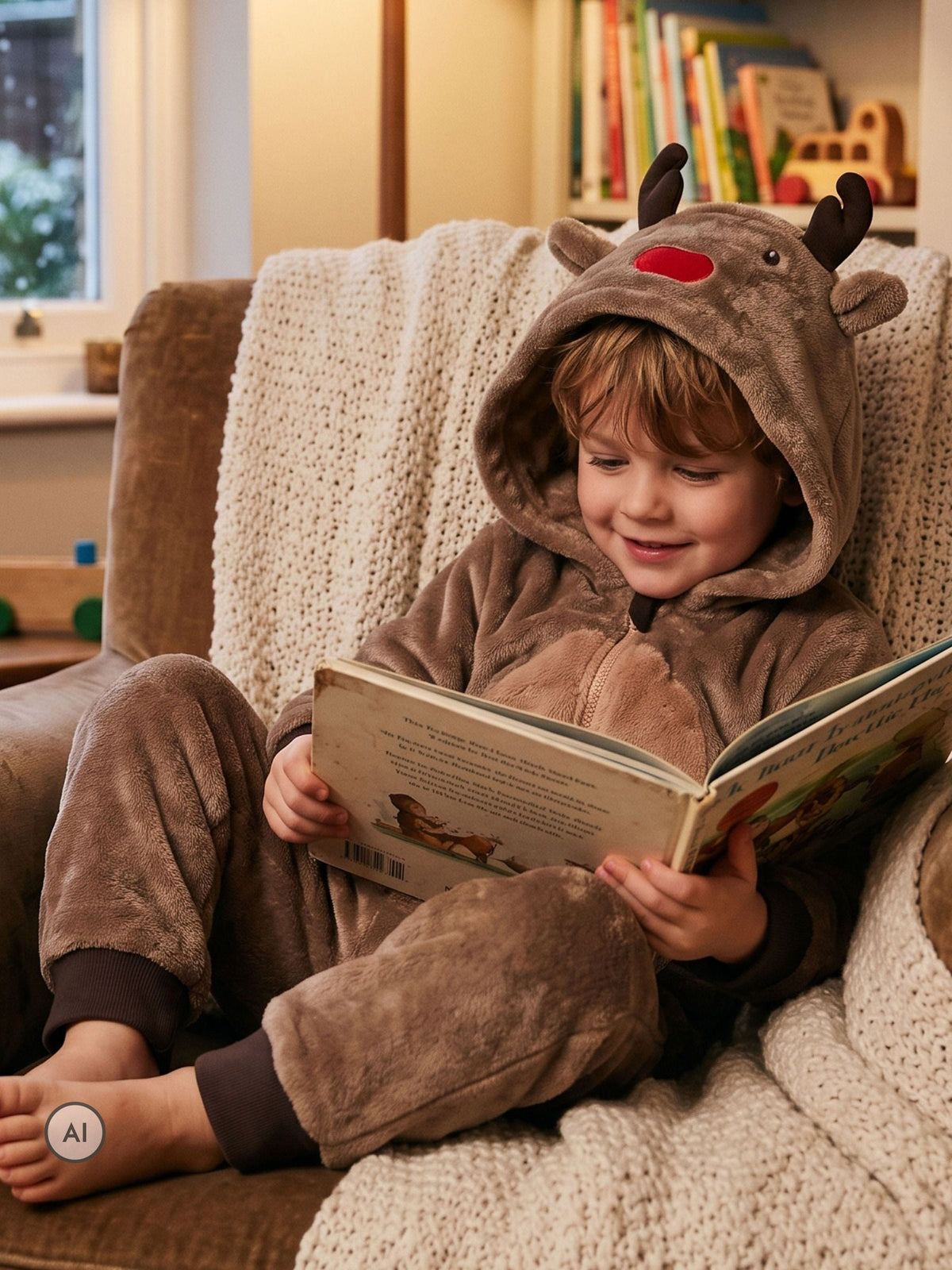 Harry Bear Brown Reindeer Novelty Super Soft Fleece Onesie With 3D Antler and Ears - image 1