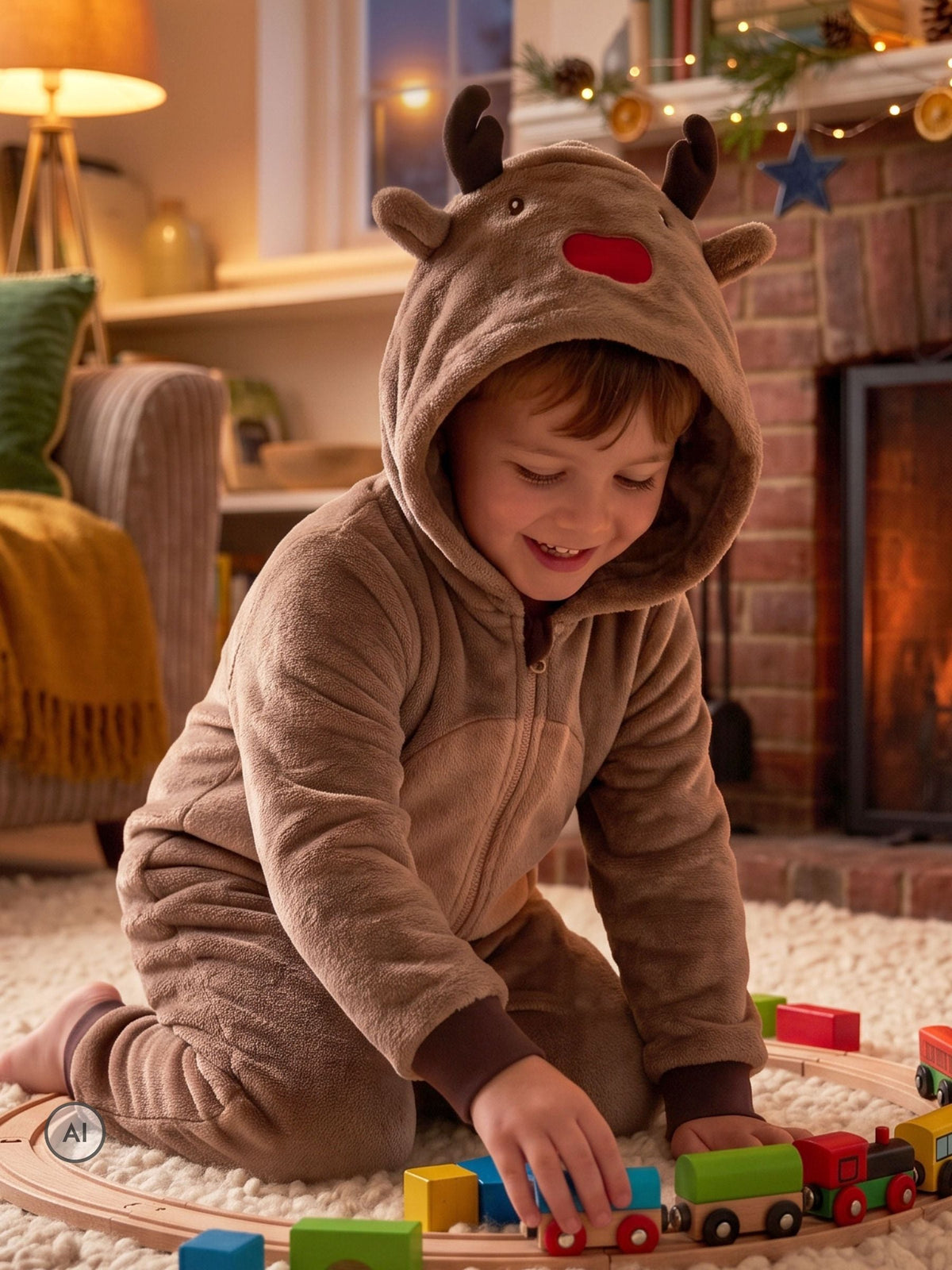 Harry Bear Brown Reindeer Novelty Super Soft Fleece Onesie With 3D Antler and Ears - image 3
