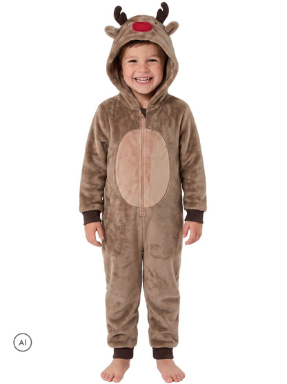 Harry Bear Brown Reindeer Novelty Super Soft Fleece Onesie With 3D Antler and Ears - image 4