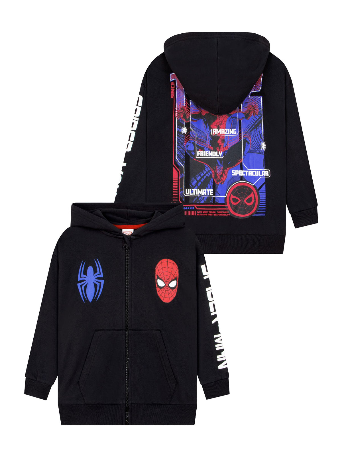 Dsiney Kidz - Character Black Marvel Spiderman Zip Through Hoodie With 1962 Back Print image 1