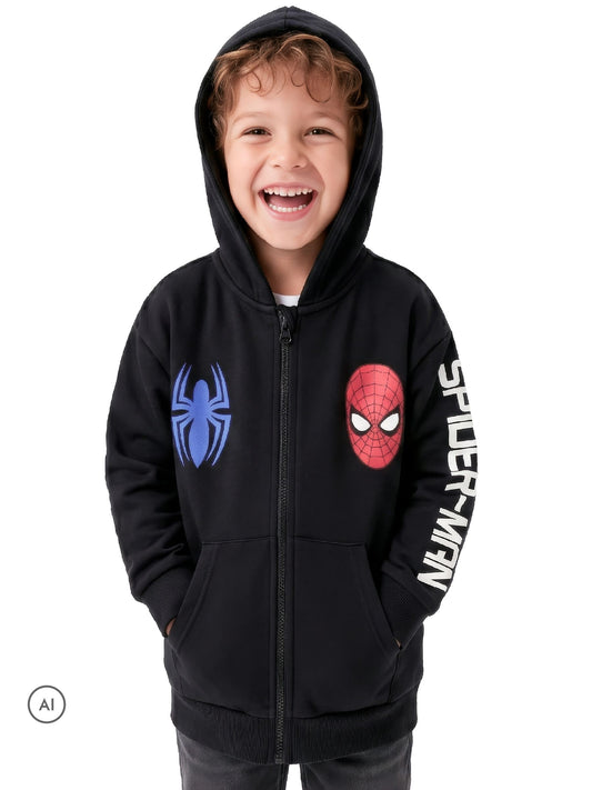 Dsiney Kidz - Character Black Marvel Spiderman Zip Through Hoodie With 1962 Back Print image 2