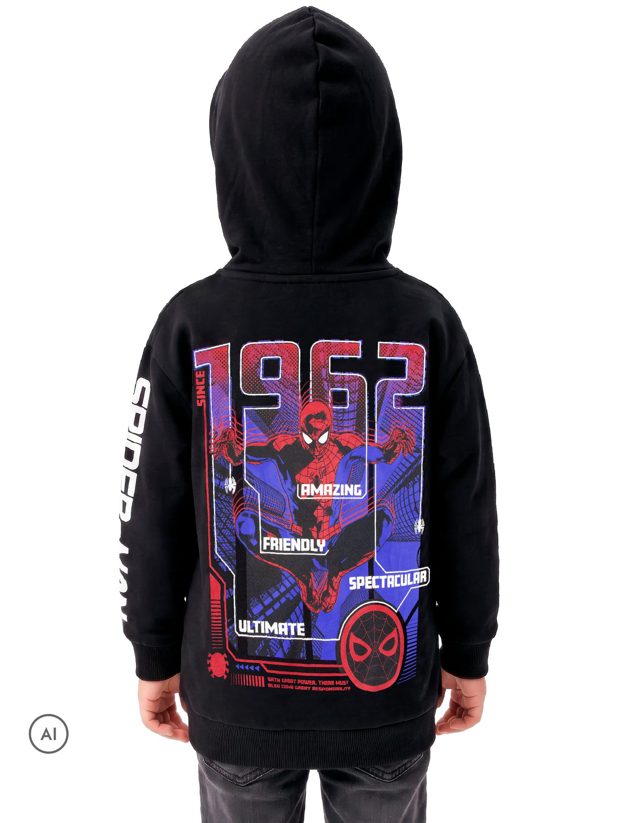 Dsiney Kidz - Character Black Marvel Spiderman Zip Through Hoodie With 1962 Back Print image 3