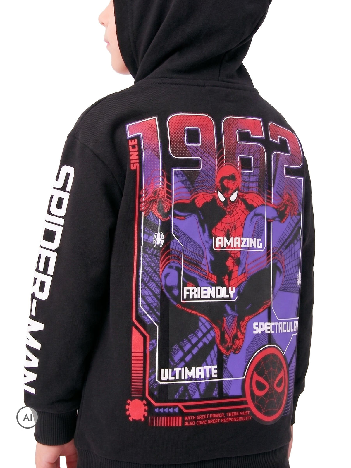 Dsiney Kidz - Character Black Marvel Spiderman Zip Through Hoodie With 1962 Back Print image 5