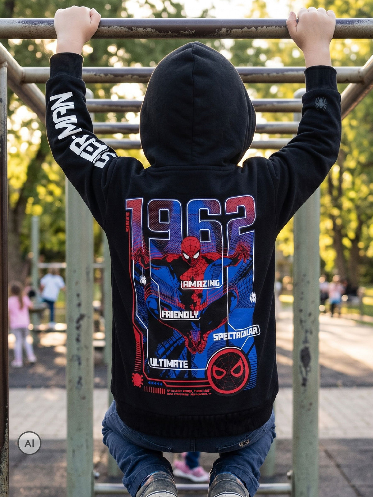 Dsiney Kidz - Character Black Marvel Spiderman Zip Through Hoodie With 1962 Back Print image 7