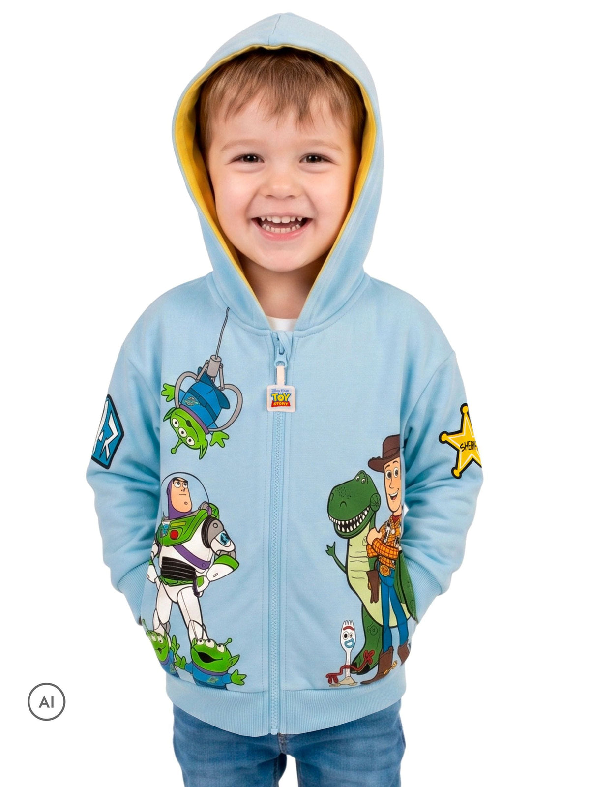 Dsiney Kidz - Character Blue Disney Toy Story Zip Through Hoodie With Back Print Logo image 5