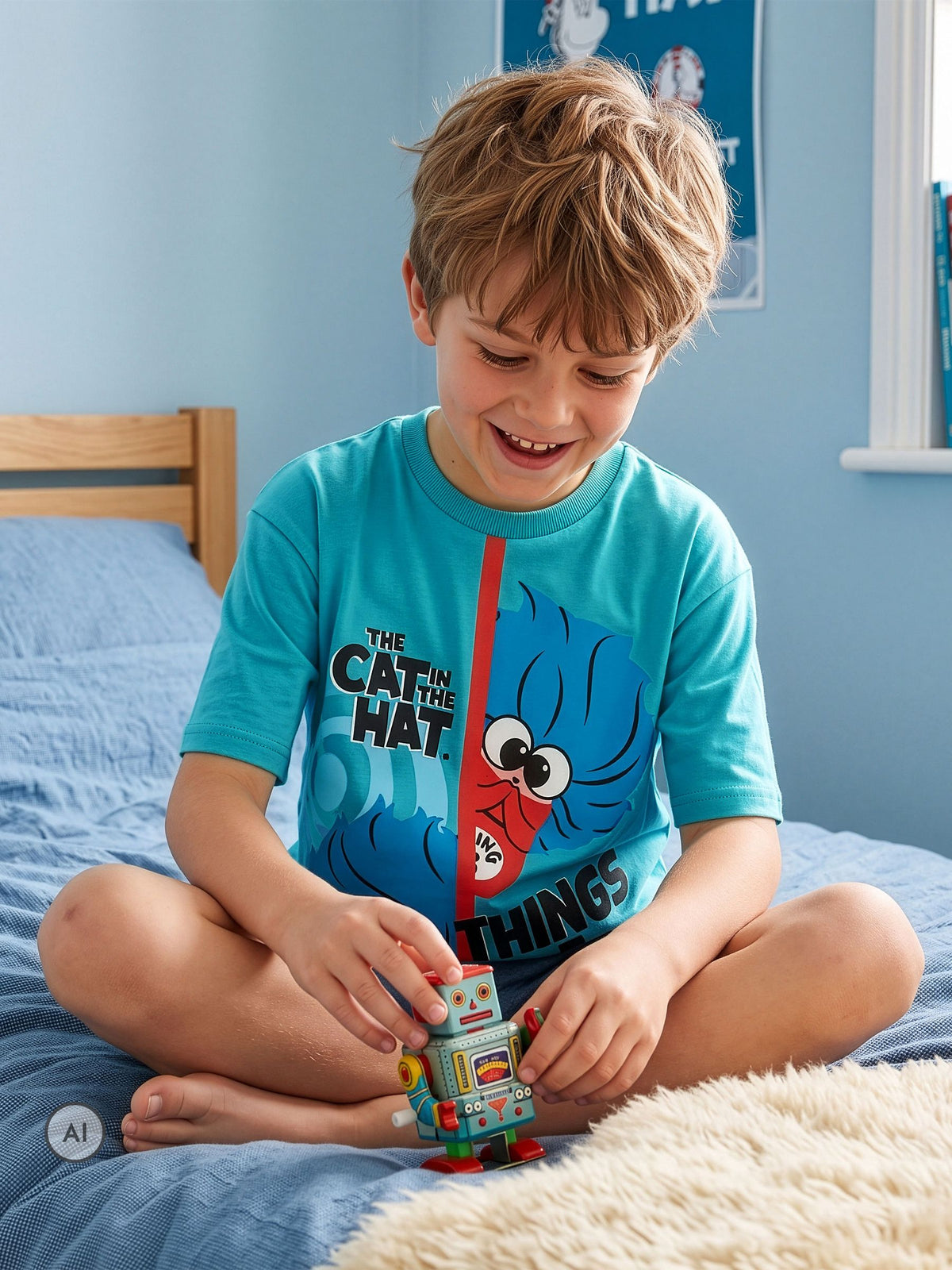 Character Blue Dr. Seuss The Cat In The Hat Movie Thing 1 and Thing 3 T-Shirt - image 5