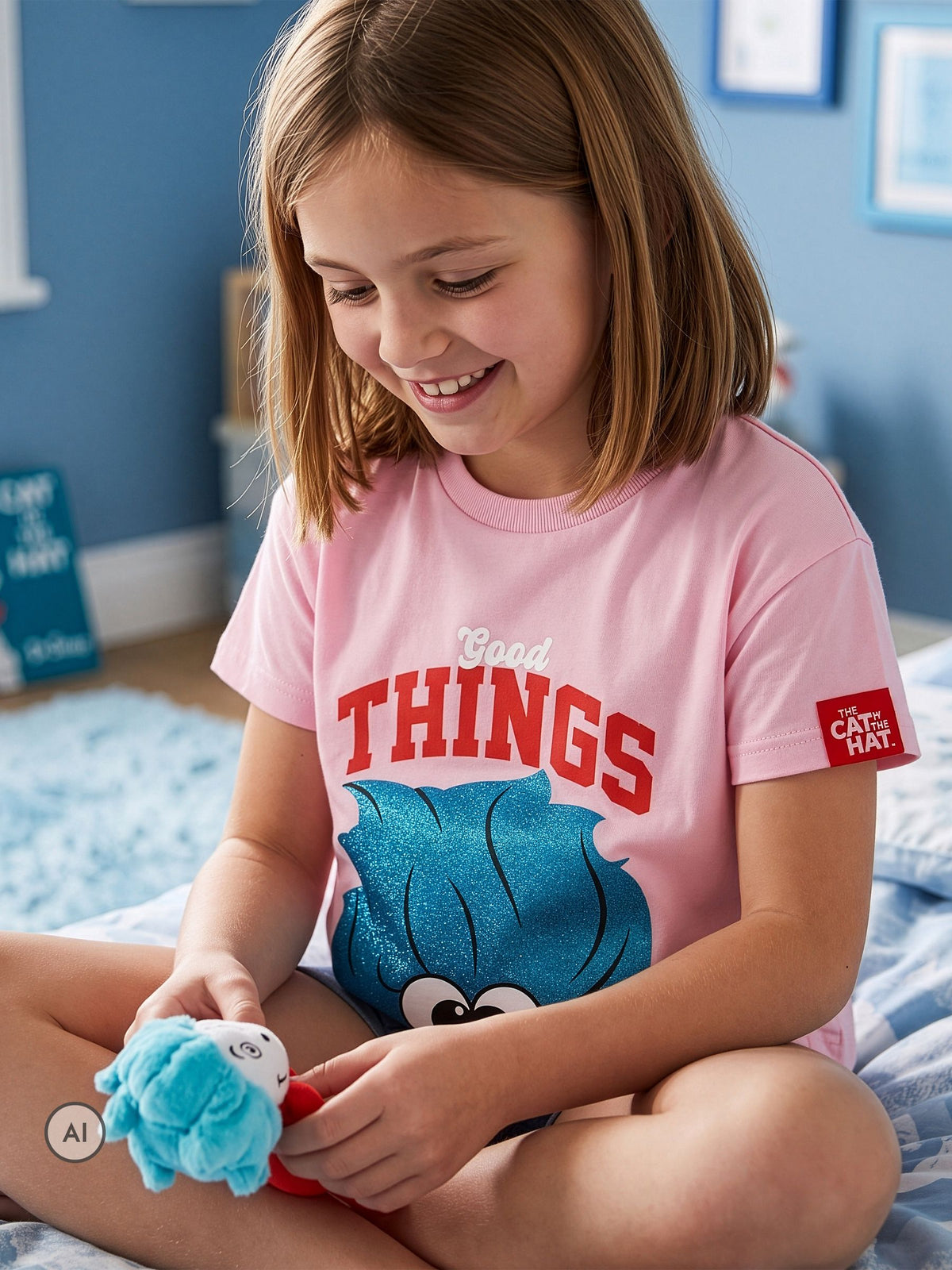 Character Pink Dr. Seuss The Cat In The Hat Thing 3 T-Shirt With Glitter Detail - image 5