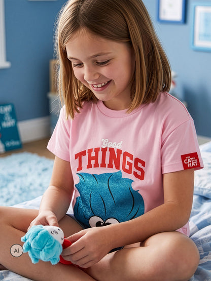 Character Pink Dr. Seuss The Cat In The Hat Thing 3 T-Shirt With Glitter Detail - image 5