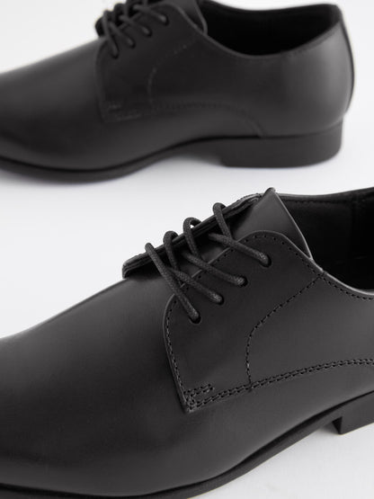 Black Standard Fit (F) School Leather Lace Up Shoes image 3