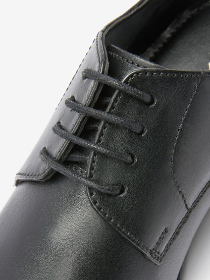 Black Standard Fit (F) School Leather Lace Up Shoes image 6