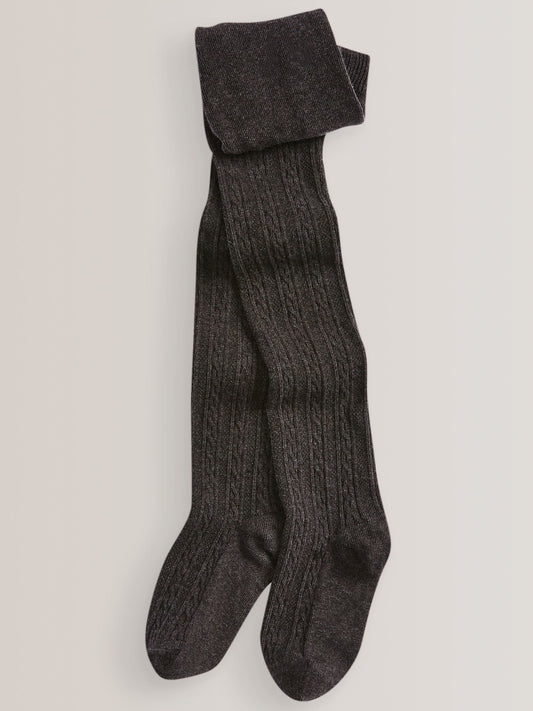 Charcoal Grey/Pink/Cream Regular Length Cotton Rich Cable Tights 3 Pack image 3