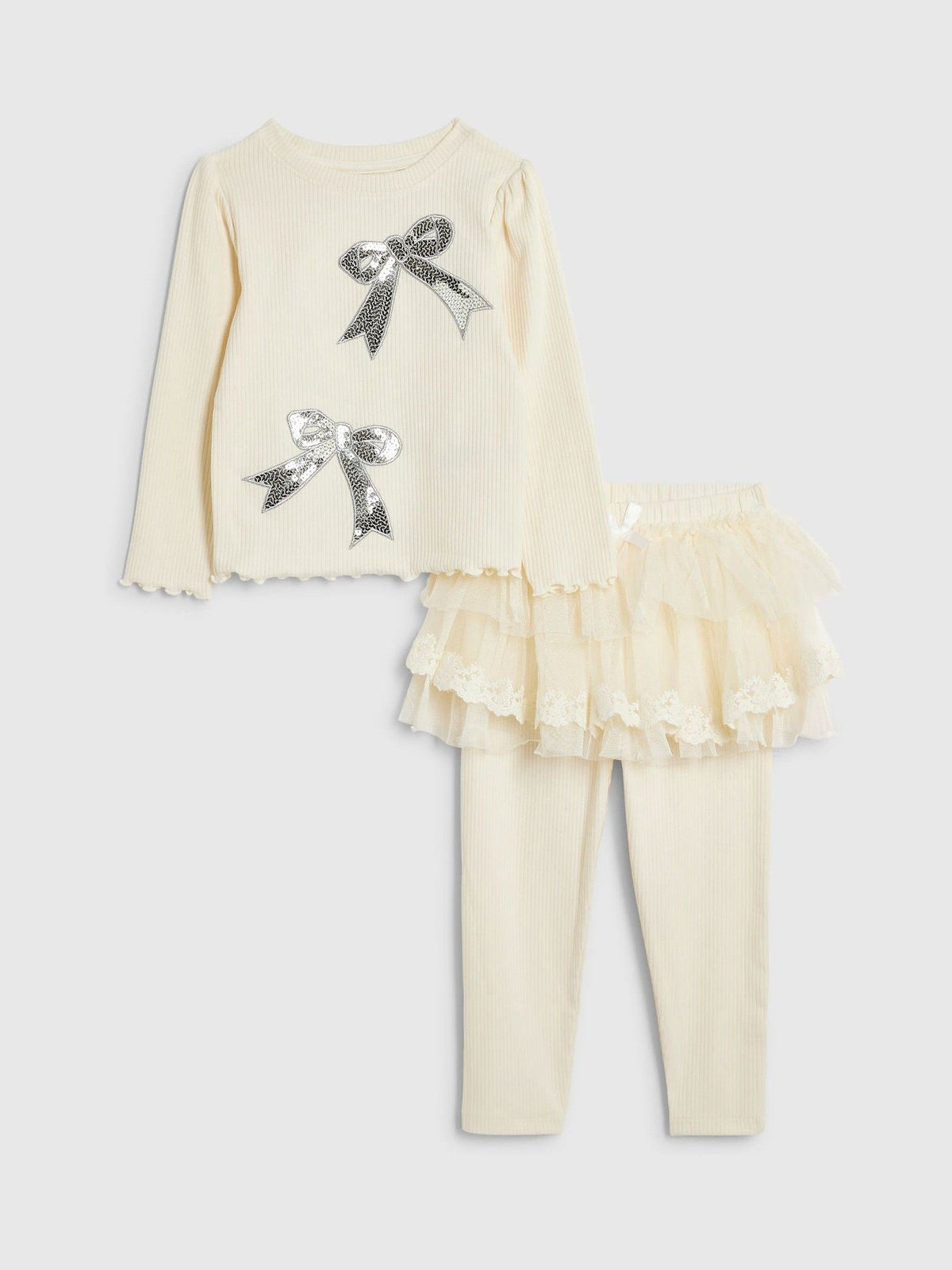 River Island Cream Sequin Bow Top & Leggings Set - image 1