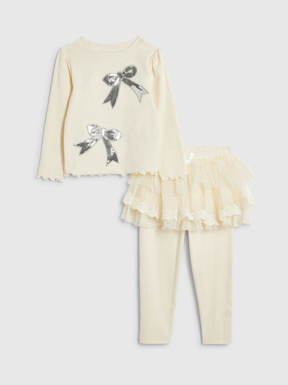 River Island Cream Sequin Bow Top & Leggings Set - image 1