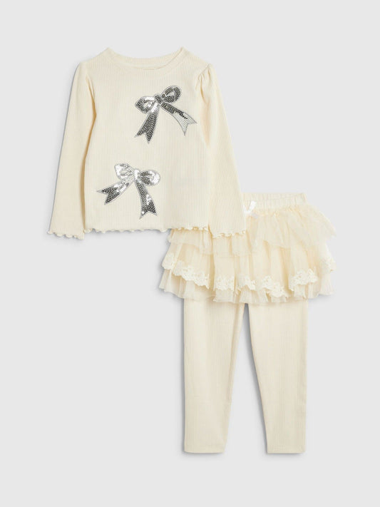 River Island Cream Sequin Bow Top & Leggings Set - image 1