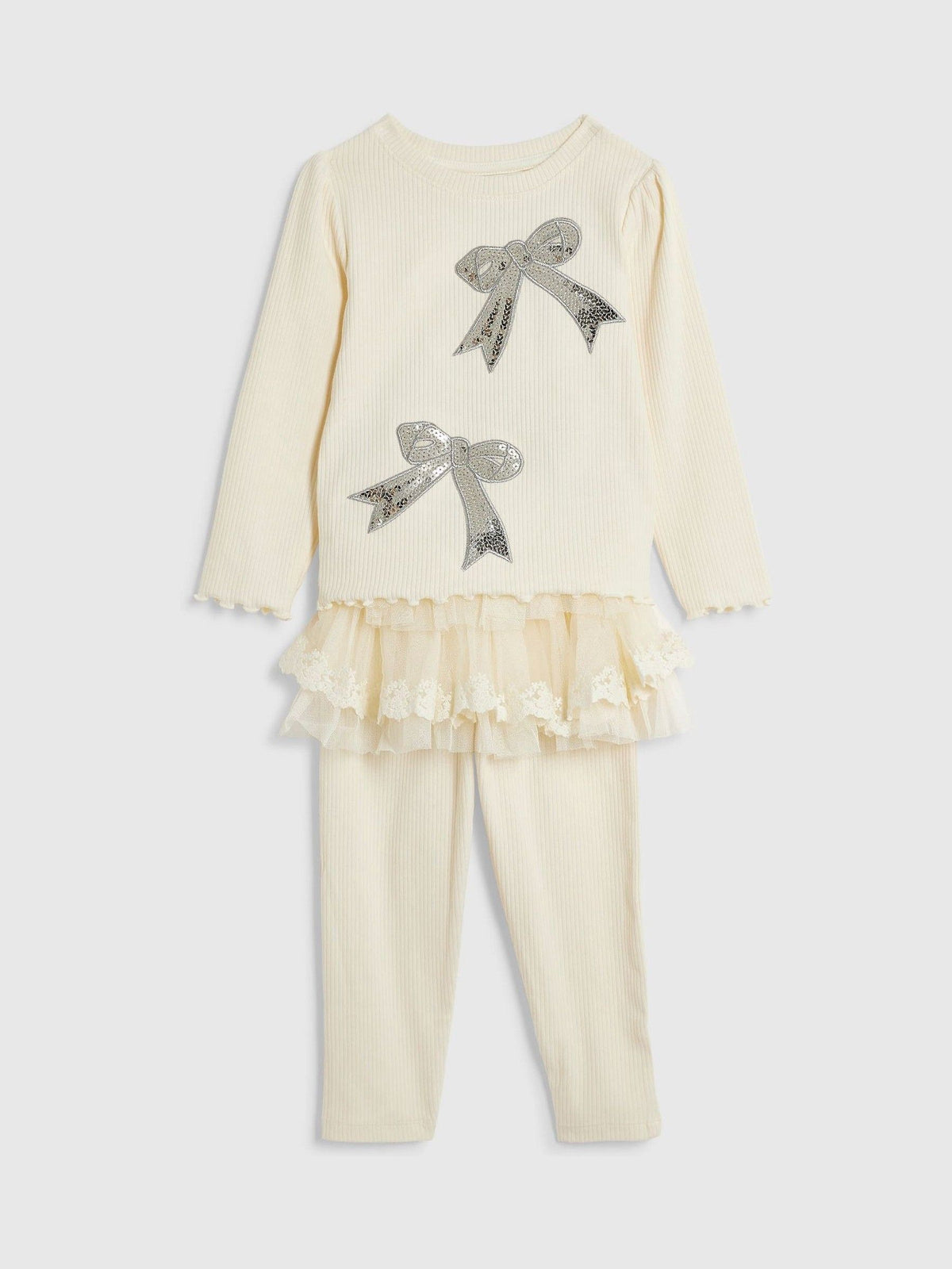 River Island Cream Sequin Bow Top & Leggings Set - image 3