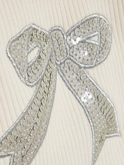 River Island Cream Sequin Bow Top & Leggings Set - image 4