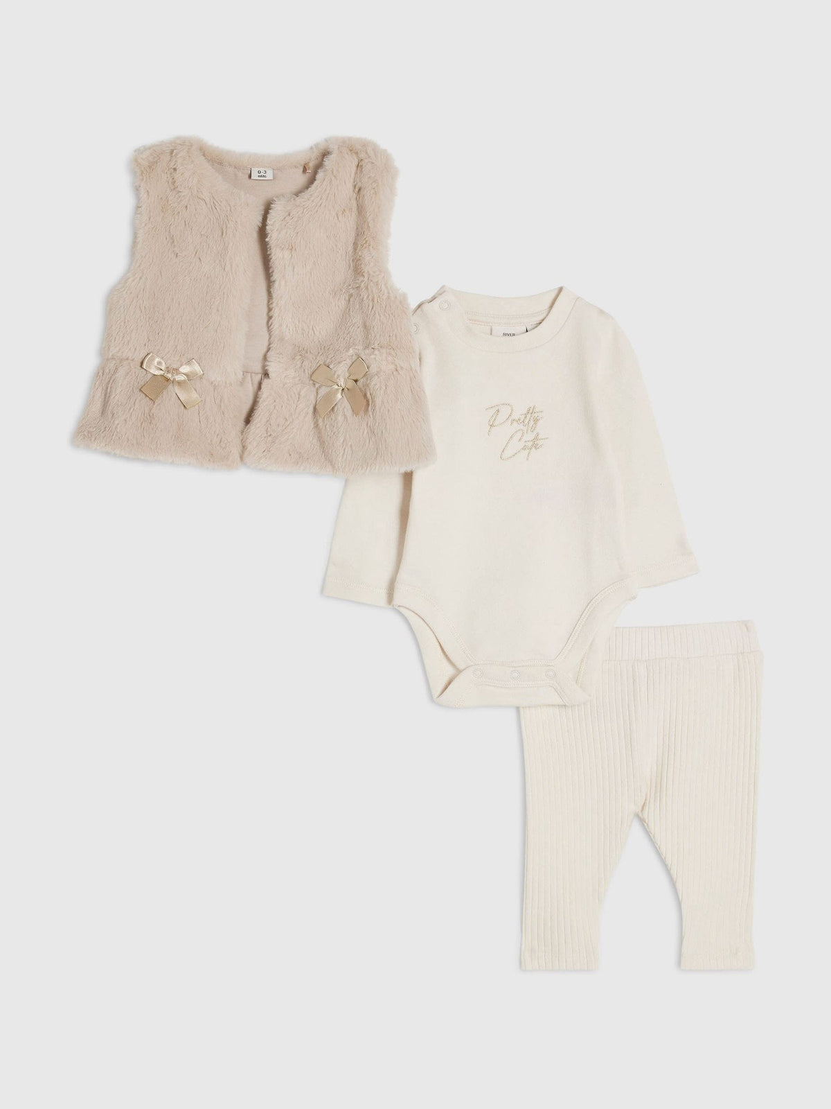 River Island Brown Faux Fur Gilet with Ribbed Bodysuit & Leggings Set - image 1