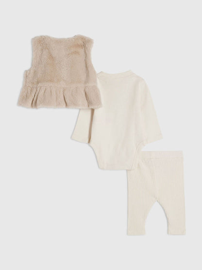 River Island Brown Faux Fur Gilet with Ribbed Bodysuit & Leggings Set - image 2