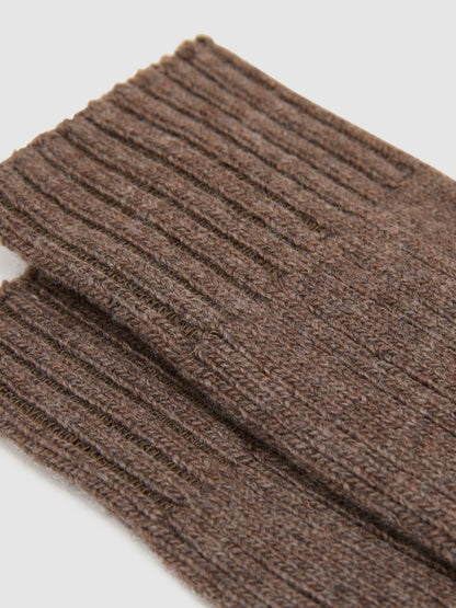 Reiss Taupe Brown Nabil Wool-Blend Ribbed Socks with Cashmere - image 3