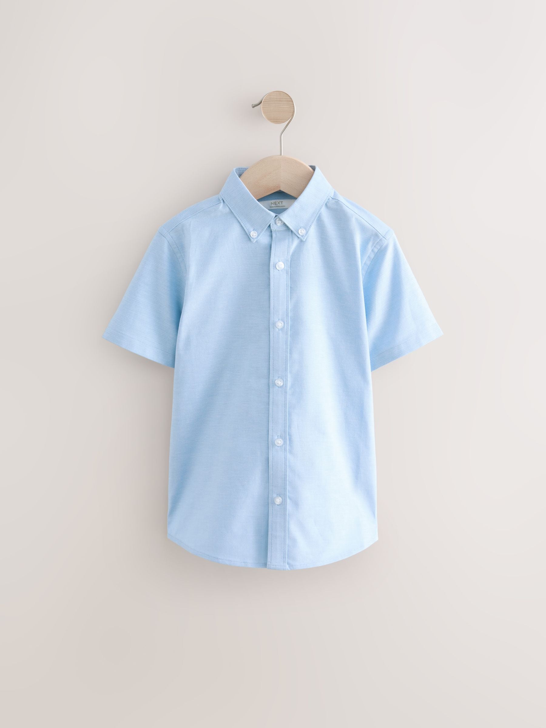 Dsiney Kidz - Blue Plain Short Sleeve Cotton Rich Oxford Shirt (3-16yrs) image 1