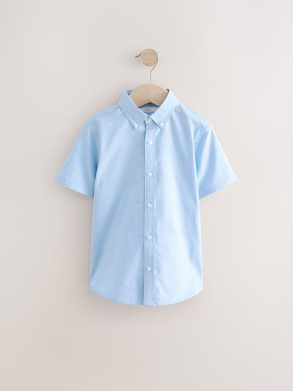 Dsiney Kidz - Blue Plain Short Sleeve Cotton Rich Oxford Shirt (3-16yrs) image 1