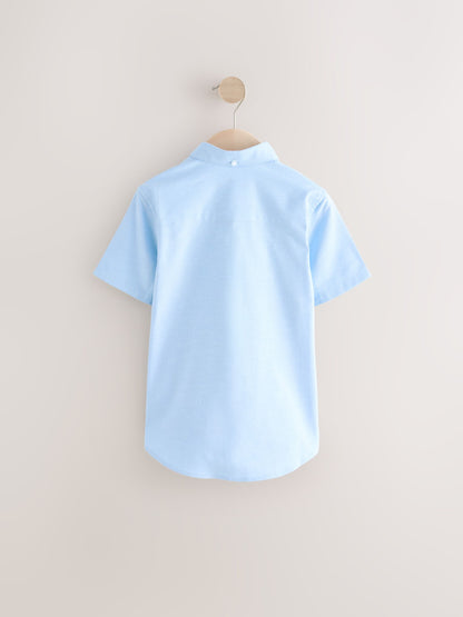 Dsiney Kidz - Blue Plain Short Sleeve Cotton Rich Oxford Shirt (3-16yrs) image 2
