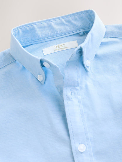 Dsiney Kidz - Blue Plain Short Sleeve Cotton Rich Oxford Shirt (3-16yrs) image 3