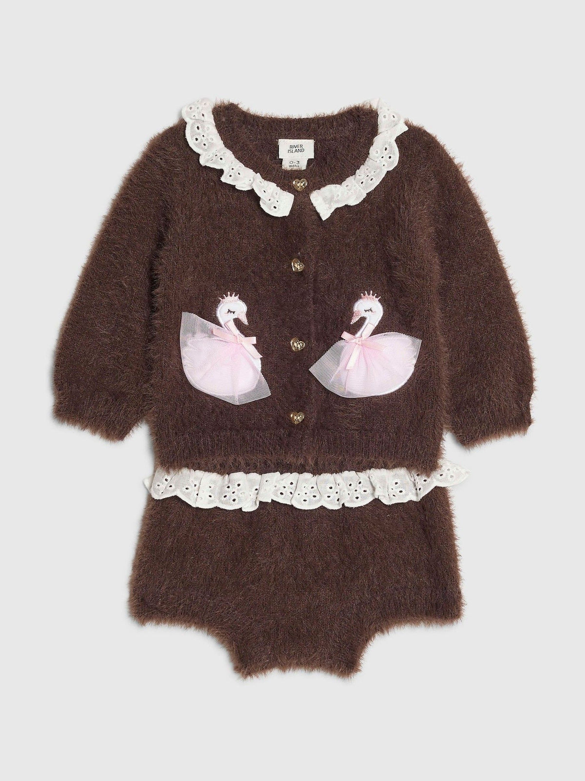 River Island Brown Swan Caridgan & Shorts Set - image 1