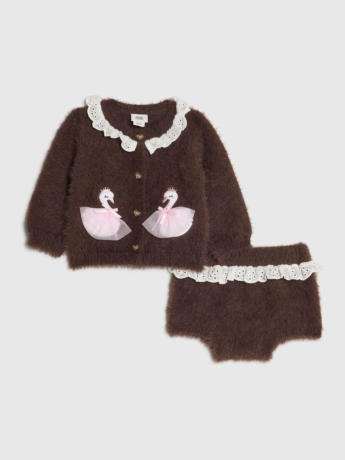 River Island Brown Swan Caridgan & Shorts Set - image 2