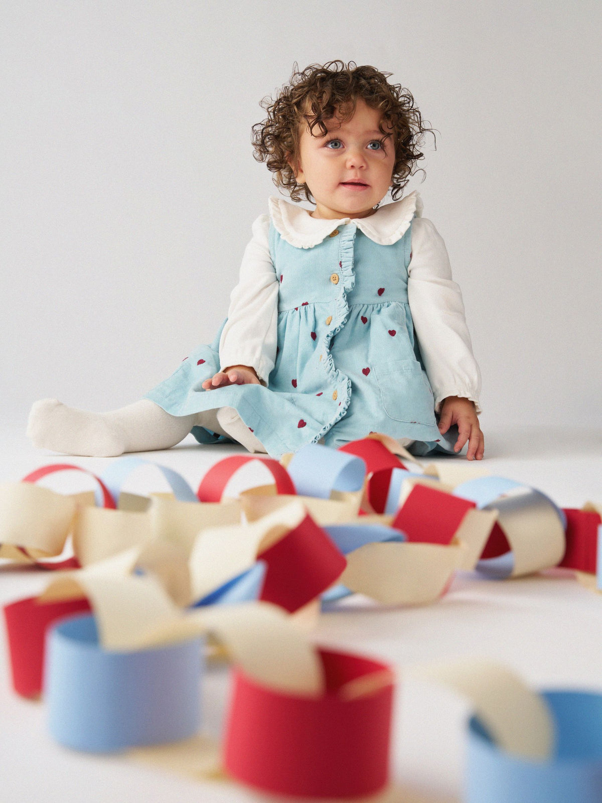 JoJo Maman Bébé Blue Heart Embroidered Baby Dress & Body Set - image 1